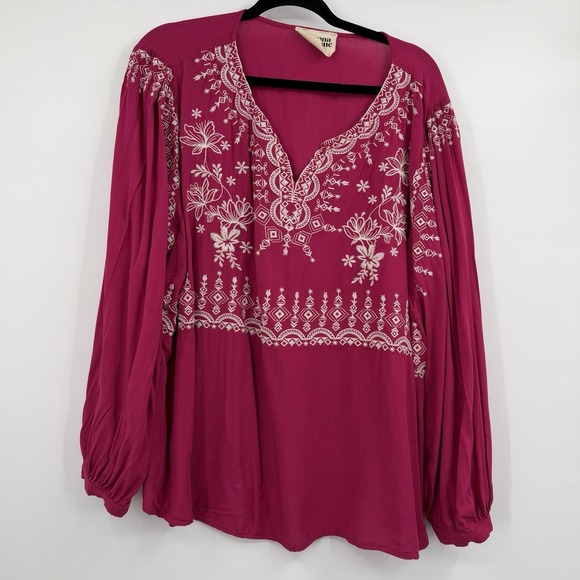 Savanna Jane Tops - Savanna Jane Top Shirt Womens 3x Pink  Floral Embroidered Boho Rayon Tropic